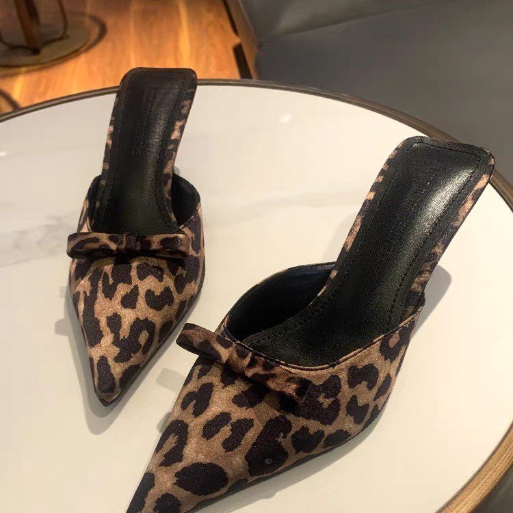 Ethnic Fashion Women - Damen-Slipper mit Leopardenmuster, spitz zulaufend, hohe