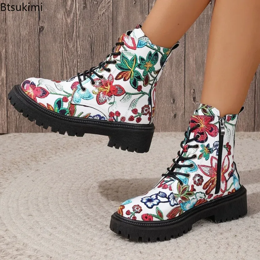 New Ethnic Fashion - Neue modische Damenstiefel mit seitlichem Reißverschluss,
