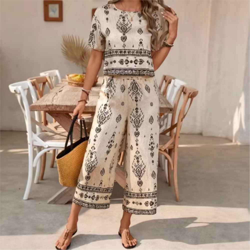 New Ethnic Fashion - Modischer Ethno-Retro-Print Kurzarm-Damenanzug Sommer Neu Lässig